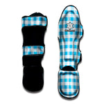 Cyan Blue And White Gingham Print Muay Thai Shin Guard