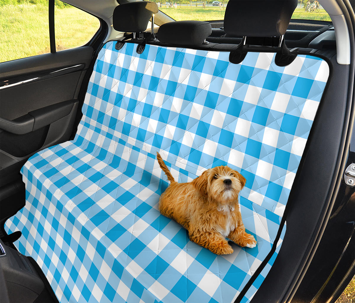 Cyan Blue And White Gingham Print Pet Car Back Seat Cover