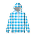 Cyan Blue And White Gingham Print Pullover Hoodie