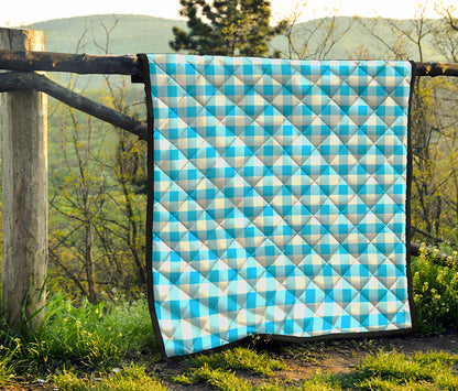 Cyan Blue And White Gingham Print Quilt