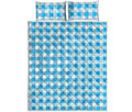 Cyan Blue And White Gingham Print Quilt Bed Set
