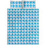Cyan Blue And White Gingham Print Quilt Bed Set