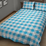 Cyan Blue And White Gingham Print Quilt Bed Set