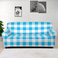 Cyan Blue And White Gingham Print Sofa Cover