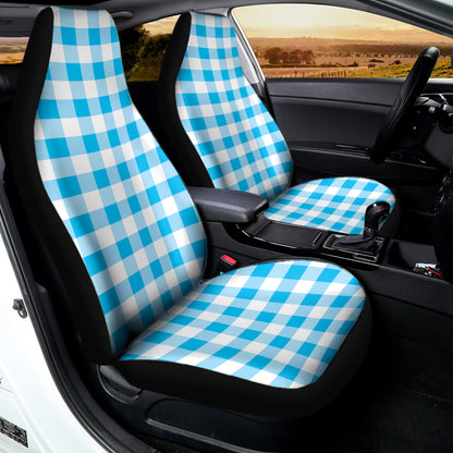 Cyan Blue And White Gingham Print Universal Fit Car Seat Covers