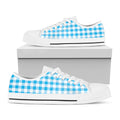 Cyan Blue And White Gingham Print White Low Top Sneakers