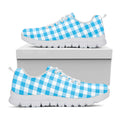 Cyan Blue And White Gingham Print White Running Shoes