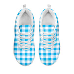 Cyan Blue And White Gingham Print White Sneakers
