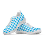 Cyan Blue And White Gingham Print White Sneakers