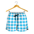 Cyan Blue And White Gingham Print Women's Shorts