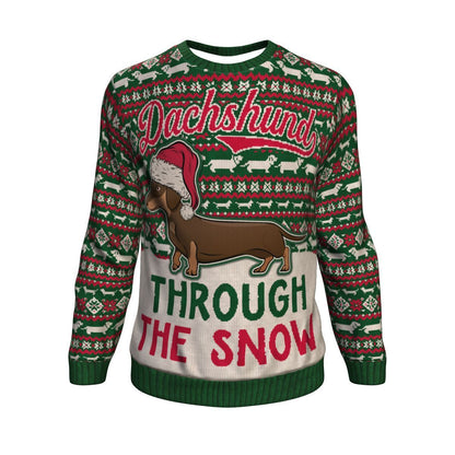 Dachshund Through The Snow Ugly Christmas Unisex Crewneck Sweatshirt GearFrost