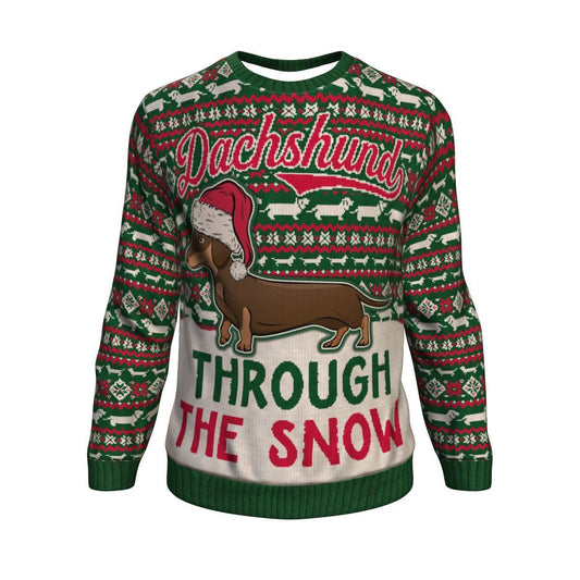Dachshund Through The Snow Ugly Christmas Unisex Crewneck Sweatshirt GearFrost
