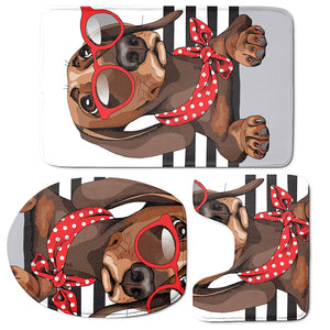 Dachshund With Red Sunglasses Print 3 Piece Bath Mat Set