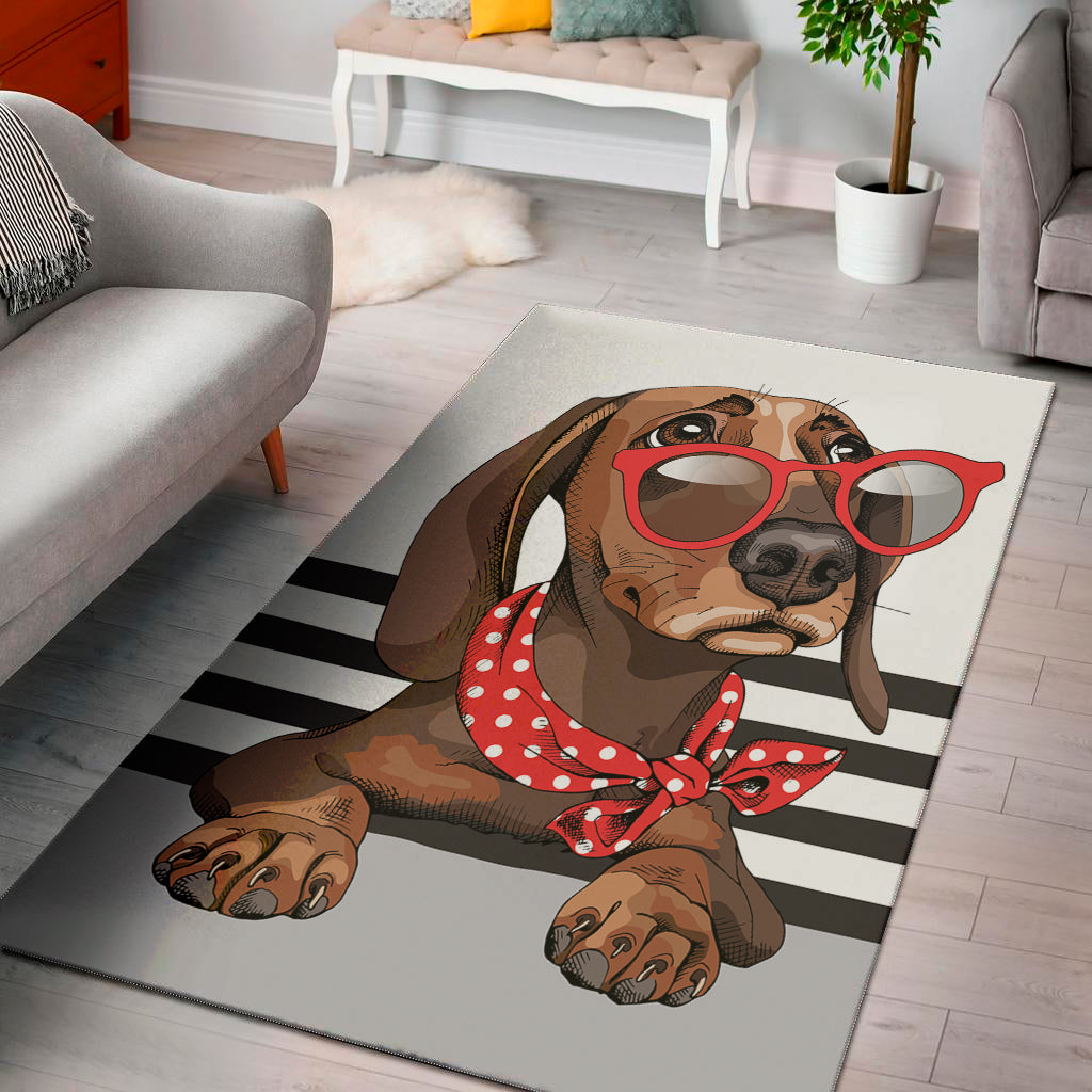 Dachshund With Red Sunglasses Print Area Rug