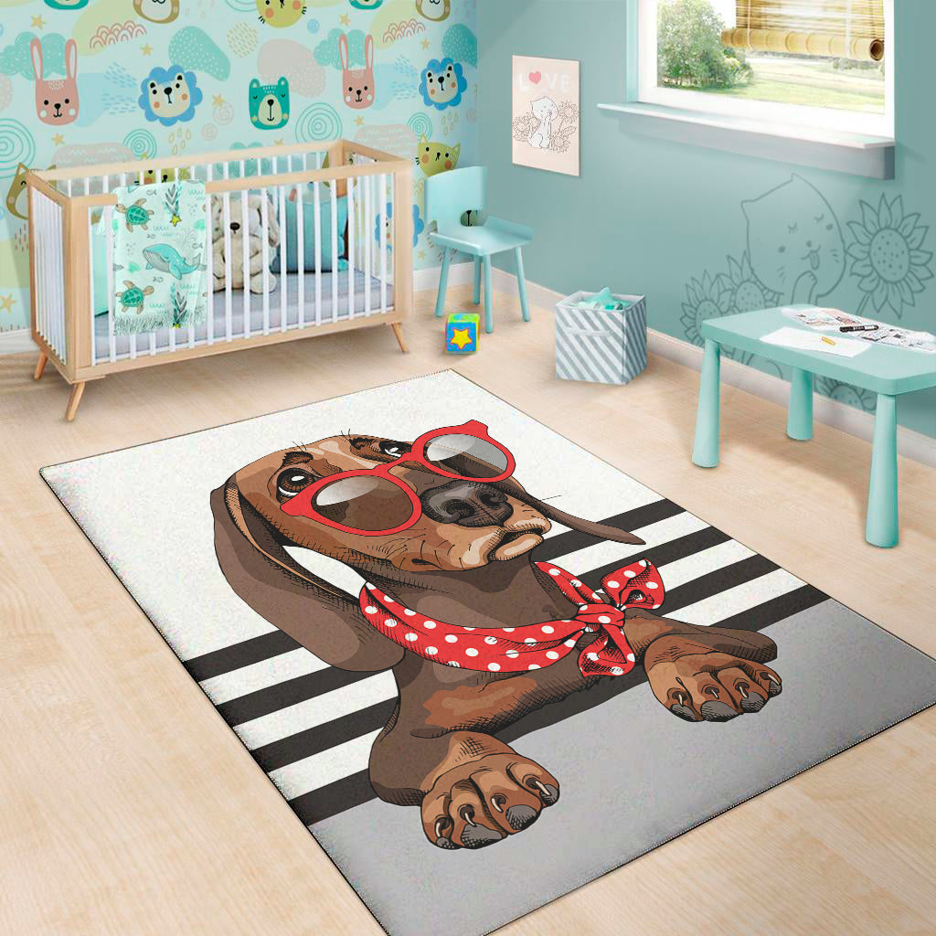 Dachshund With Red Sunglasses Print Area Rug