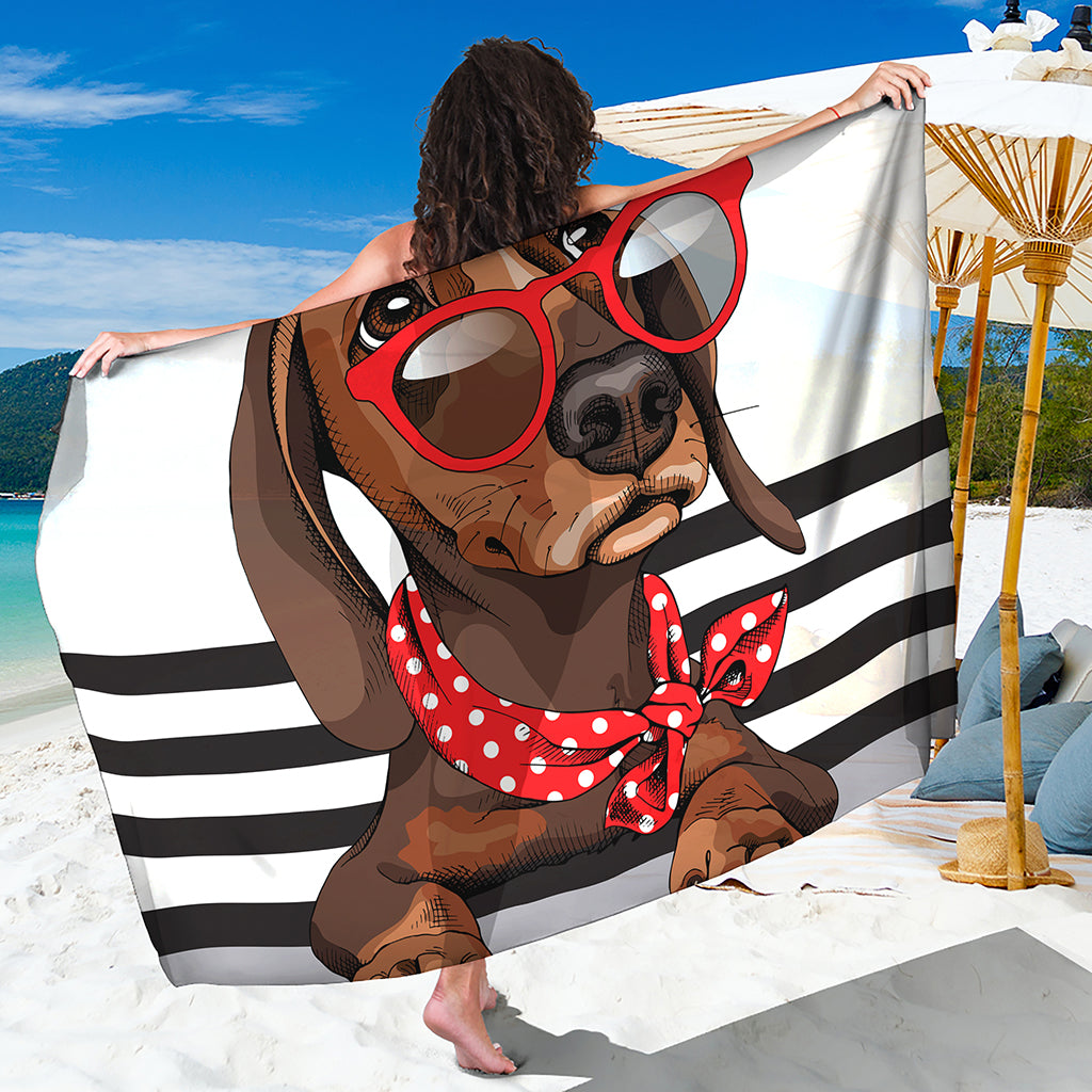 Dachshund With Red Sunglasses Print Beach Sarong Wrap