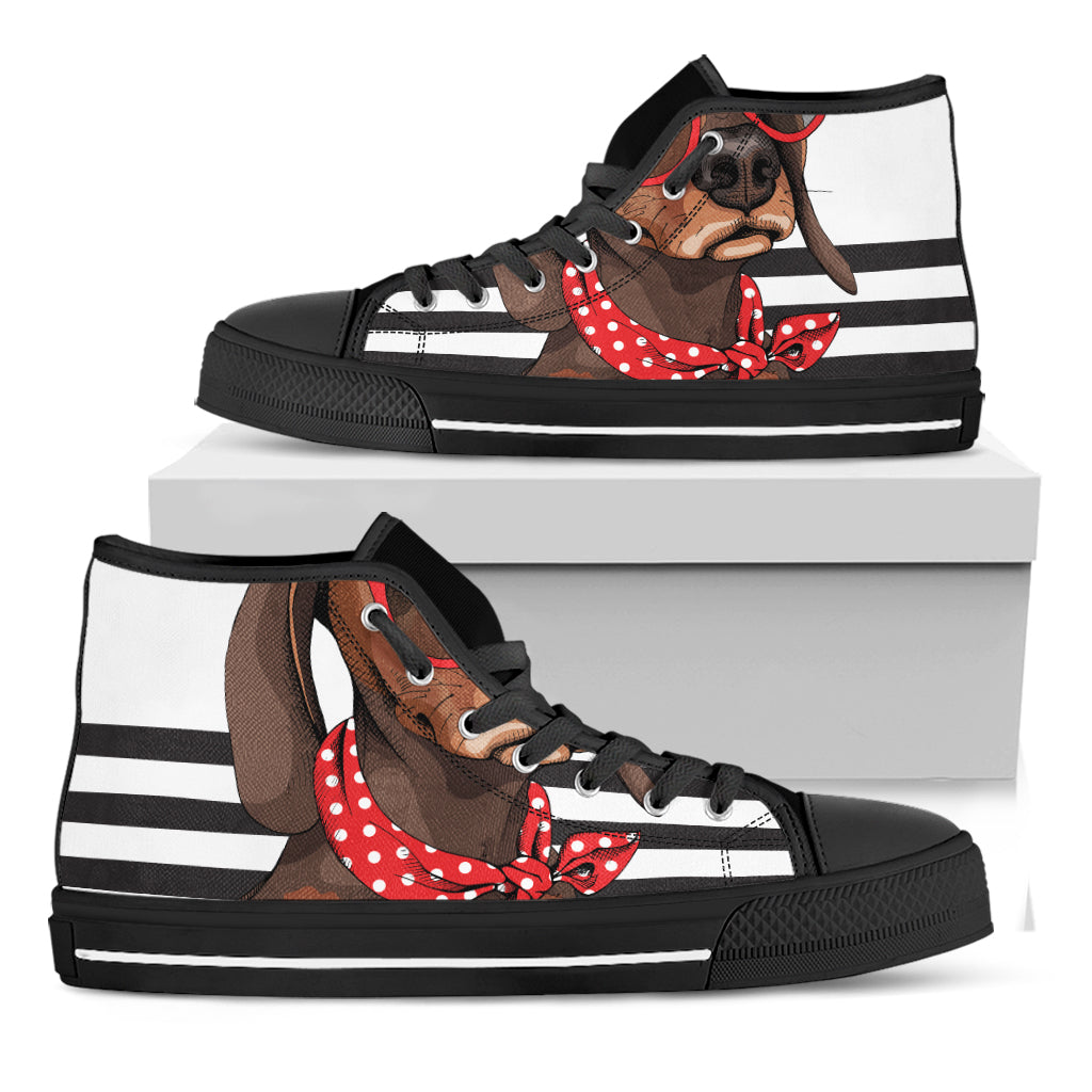 Dachshund With Red Sunglasses Print Black High Top Shoes