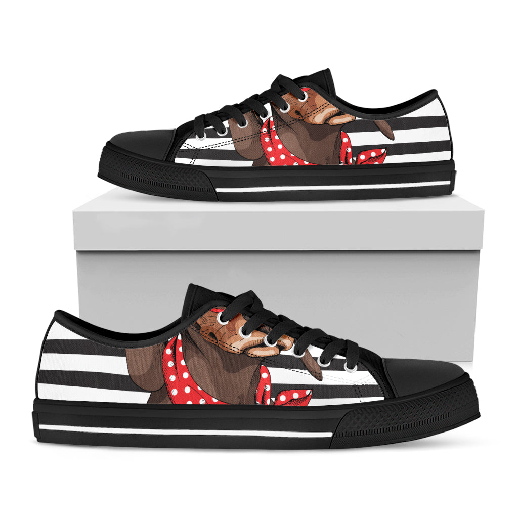 Dachshund With Red Sunglasses Print Black Low Top Shoes 