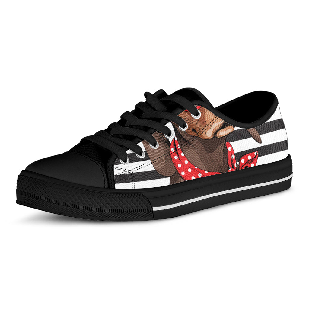 Dachshund With Red Sunglasses Print Black Low Top Shoes 