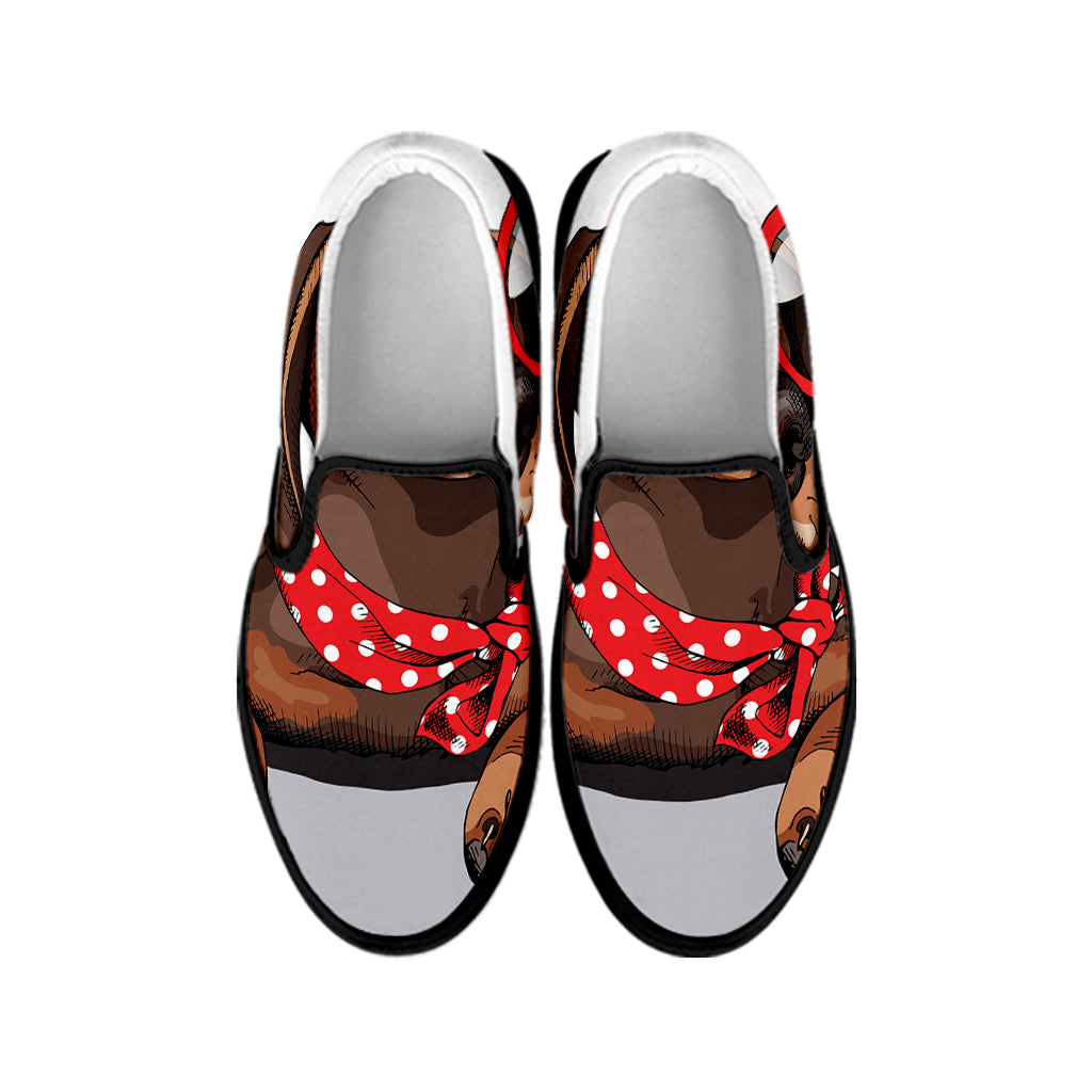 Dachshund With Red Sunglasses Print Black Slip On Shoes