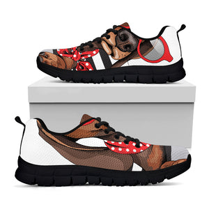 Dachshund With Red Sunglasses Print Black Sneakers