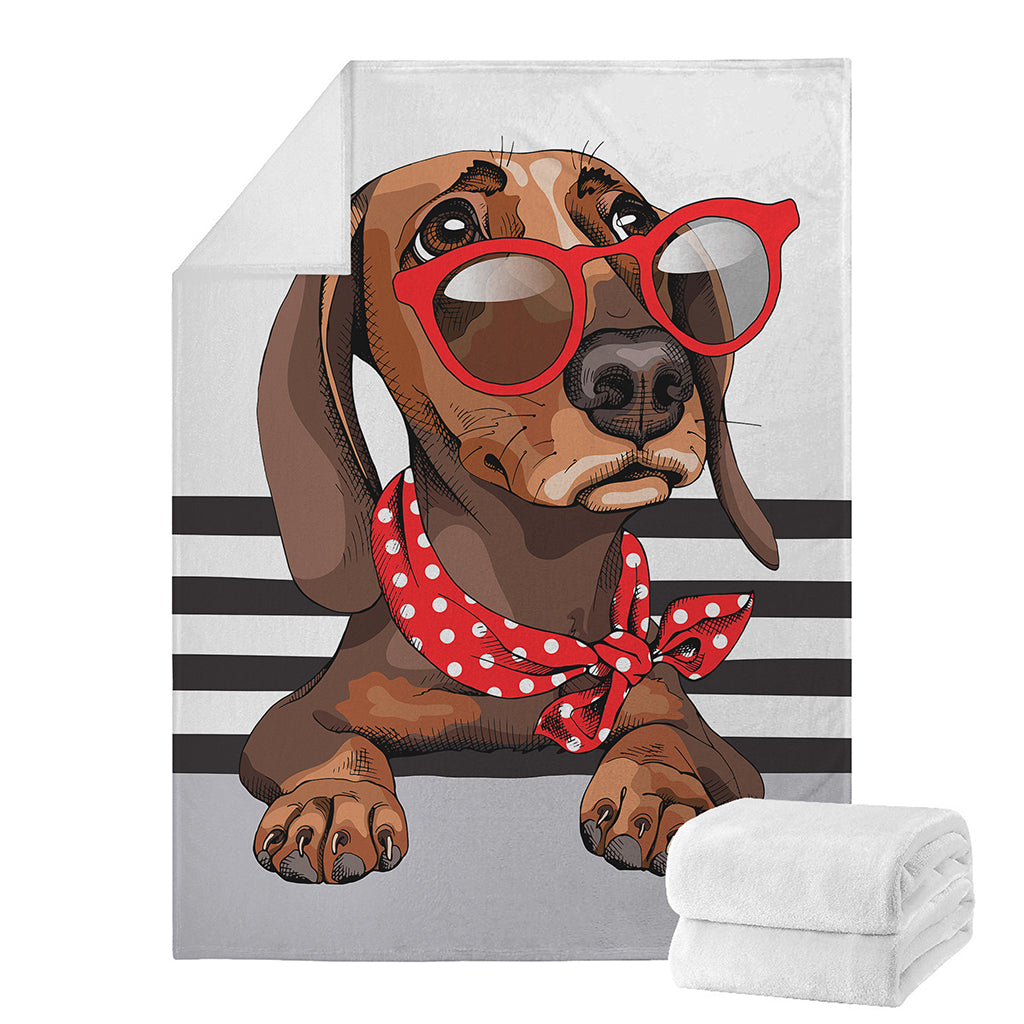 Dachshund With Red Sunglasses Print Blanket