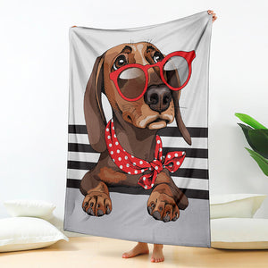 Dachshund With Red Sunglasses Print Blanket