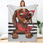 Dachshund With Red Sunglasses Print Blanket