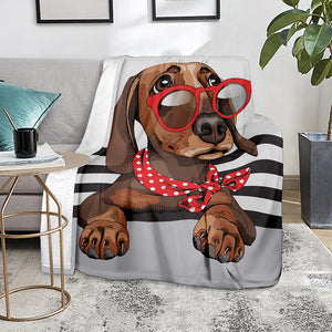 Dachshund With Red Sunglasses Print Blanket