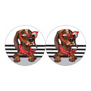 Dachshund With Red Sunglasses Print Car Coasters