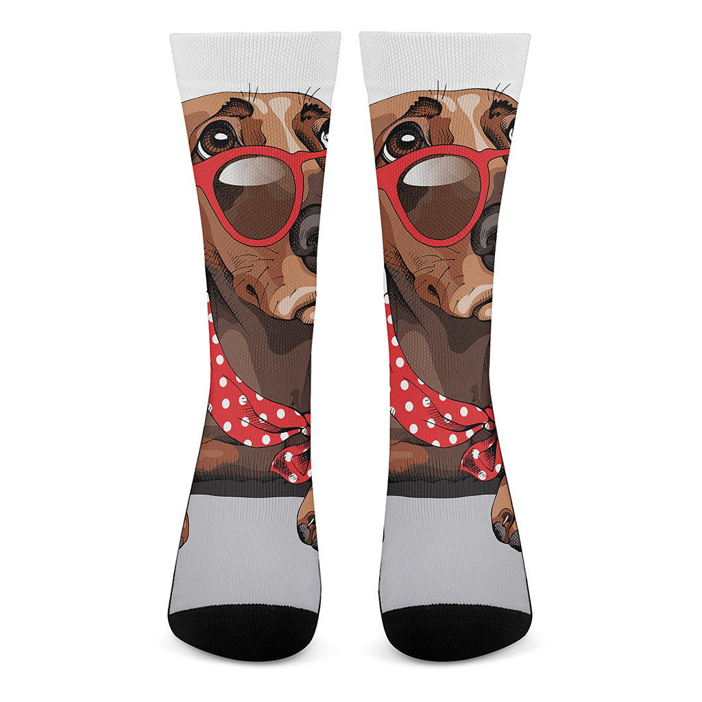 Dachshund With Red Sunglasses Print Crew Socks