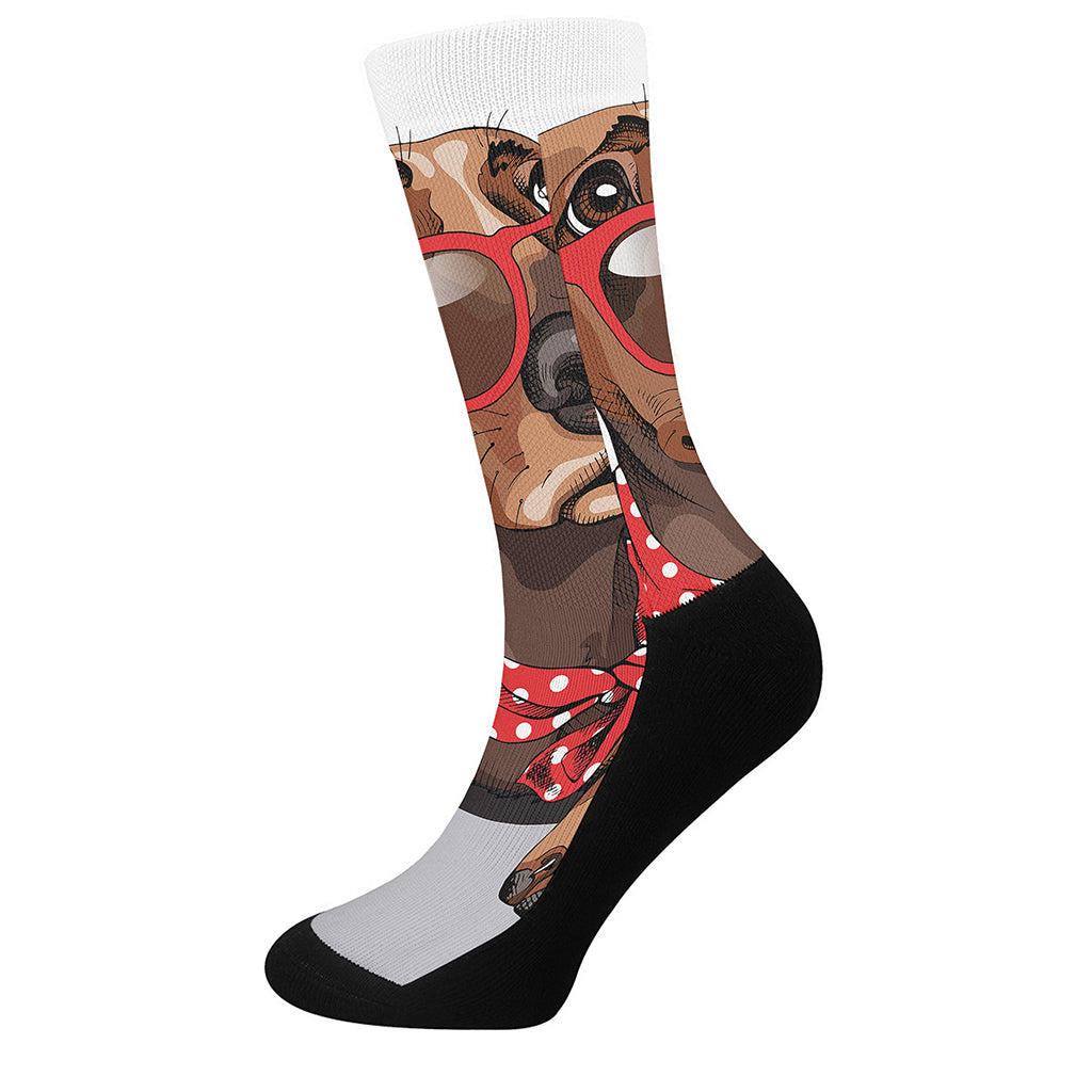 Dachshund With Red Sunglasses Print Crew Socks