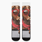 Dachshund With Red Sunglasses Print Crew Socks