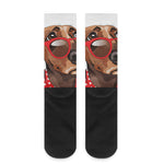 Dachshund With Red Sunglasses Print Crew Socks