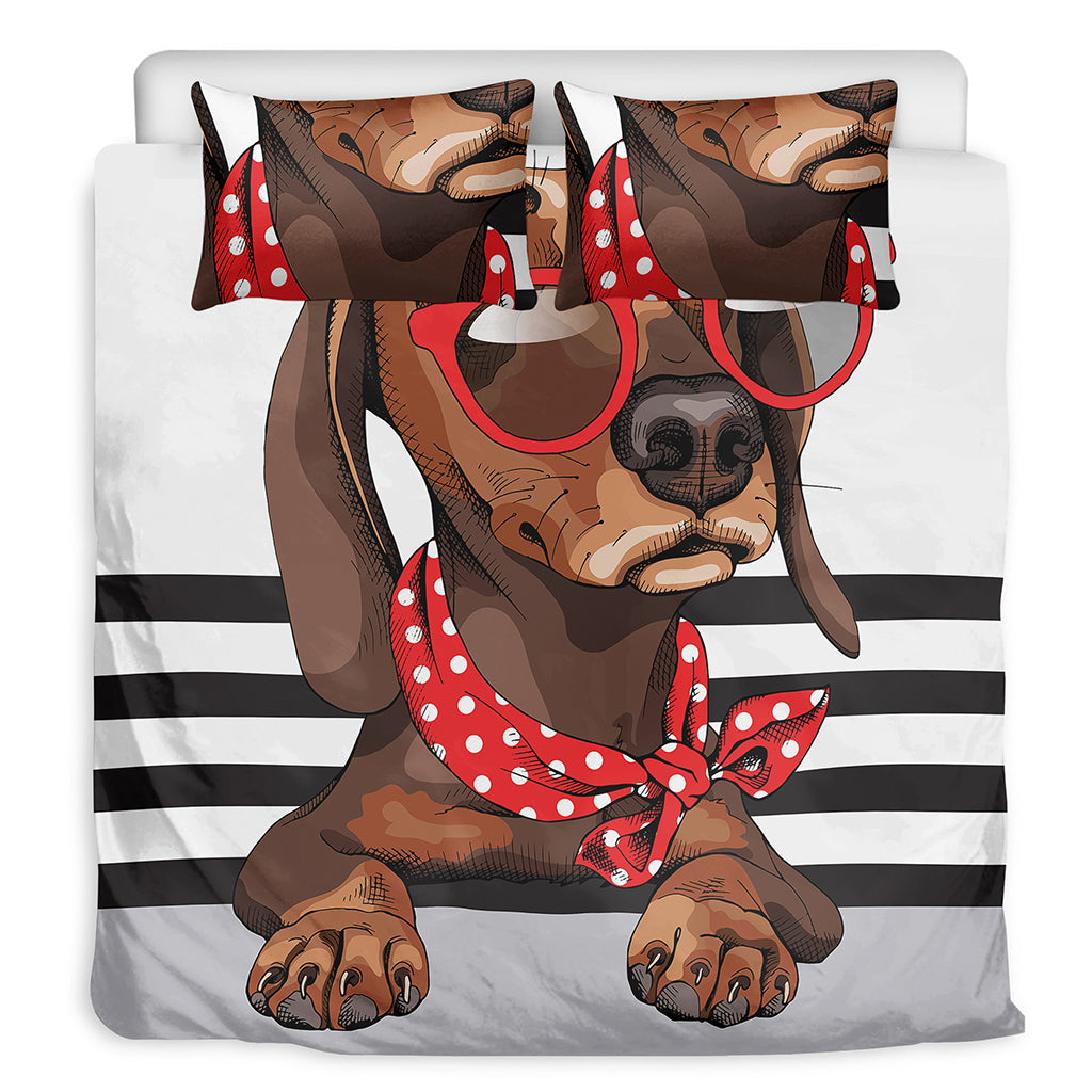 Dachshund With Red Sunglasses Print Duvet Cover Bedding Set