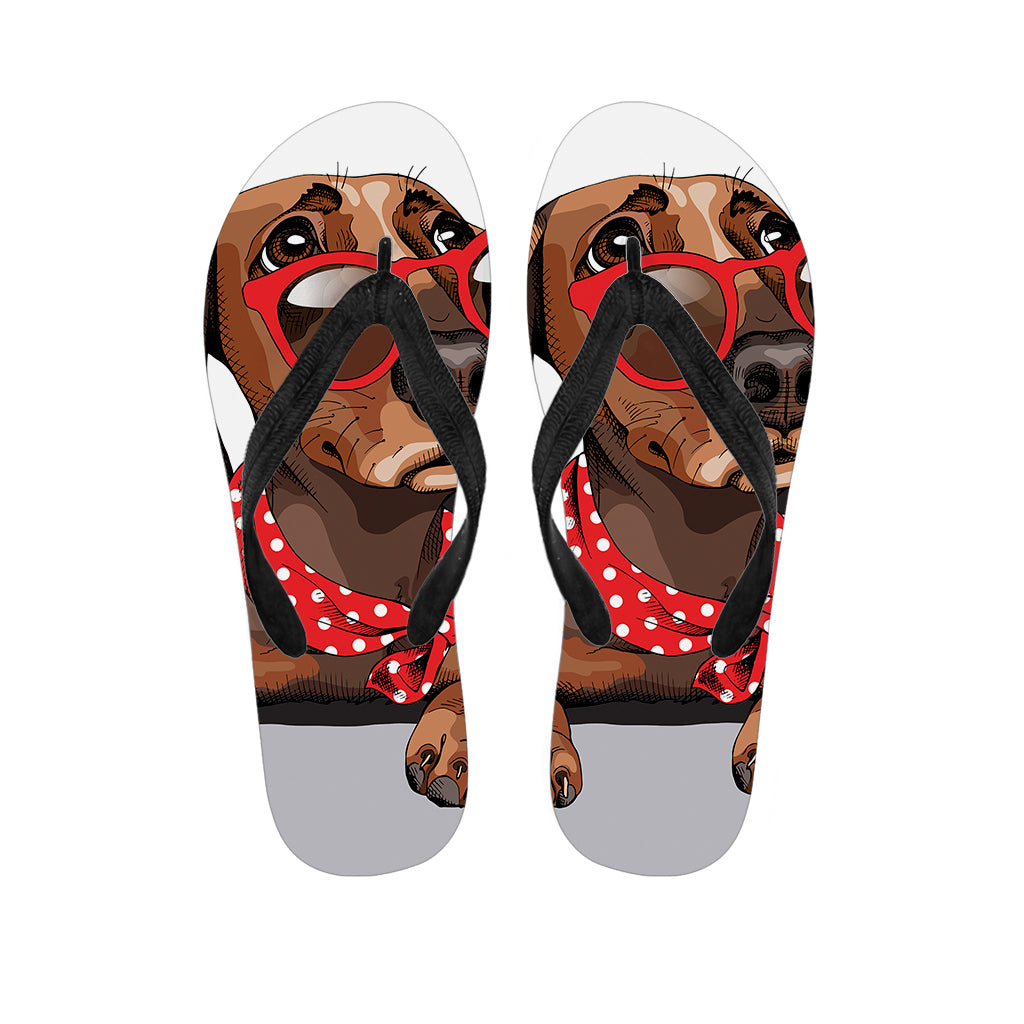 Dachshund With Red Sunglasses Print Flip Flops