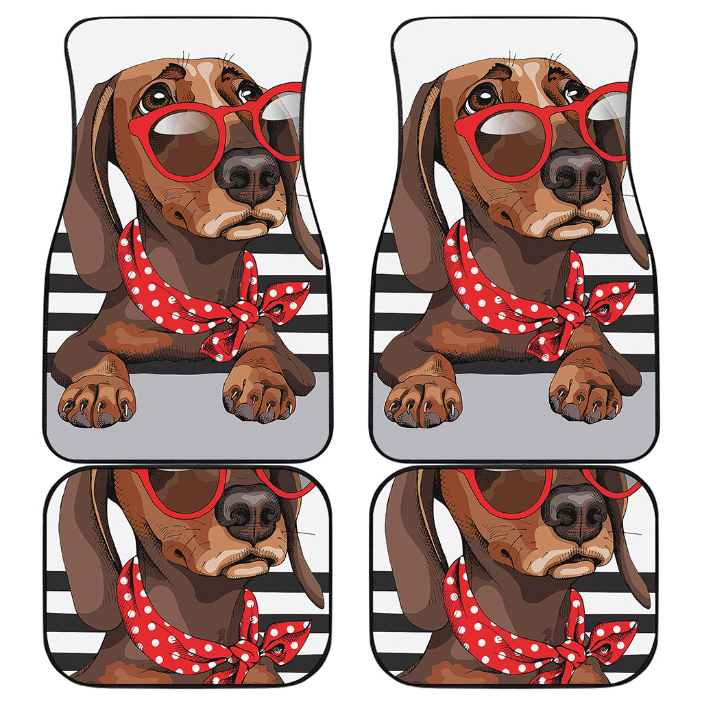 Dachshund With Red Sunglasses Print Front and Back Car Floor Mats