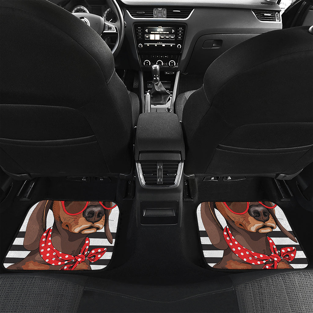 Dachshund With Red Sunglasses Print Front and Back Car Floor Mats