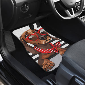 Dachshund With Red Sunglasses Print Front and Back Car Floor Mats