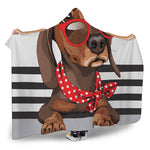 Dachshund With Red Sunglasses Print Hooded Blanket