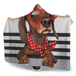 Dachshund With Red Sunglasses Print Hooded Blanket