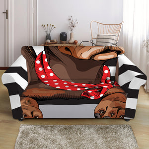 Dachshund With Red Sunglasses Print Loveseat Slipcover