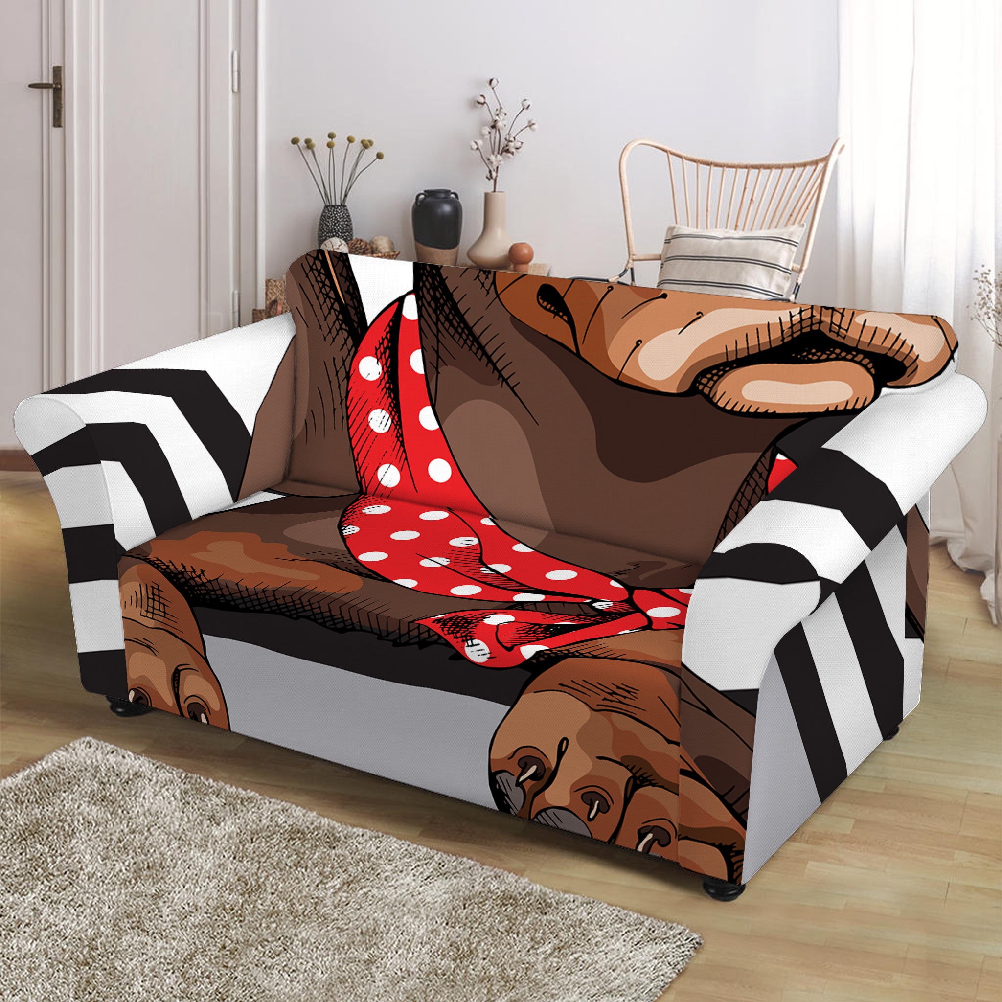 Dachshund With Red Sunglasses Print Loveseat Slipcover