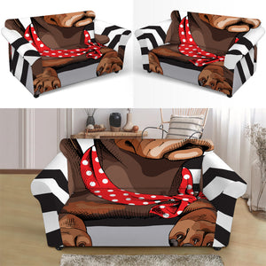 Dachshund With Red Sunglasses Print Loveseat Slipcover