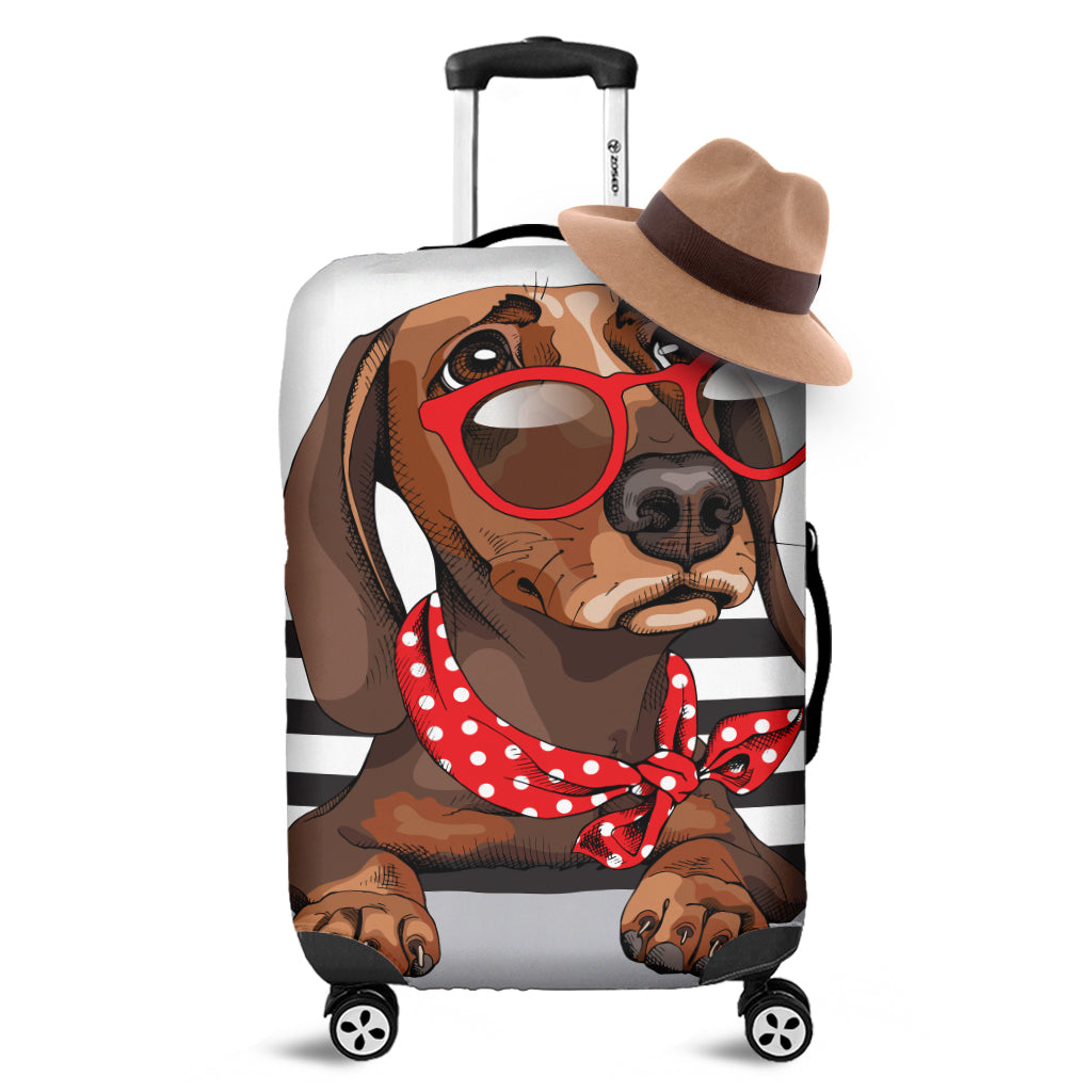 Dachshund With Red Sunglasses Print Luggage Cover