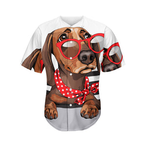 Dachshund With Red Sunglasses Print Men's Baseball Jersey