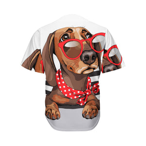 Dachshund With Red Sunglasses Print Men's Baseball Jersey