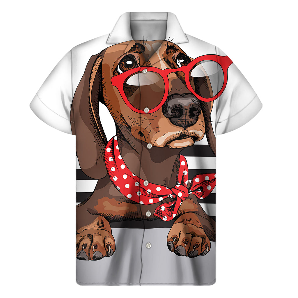 Dachshund With Red Sunglasses Print Men's Short Sleeve Shirt