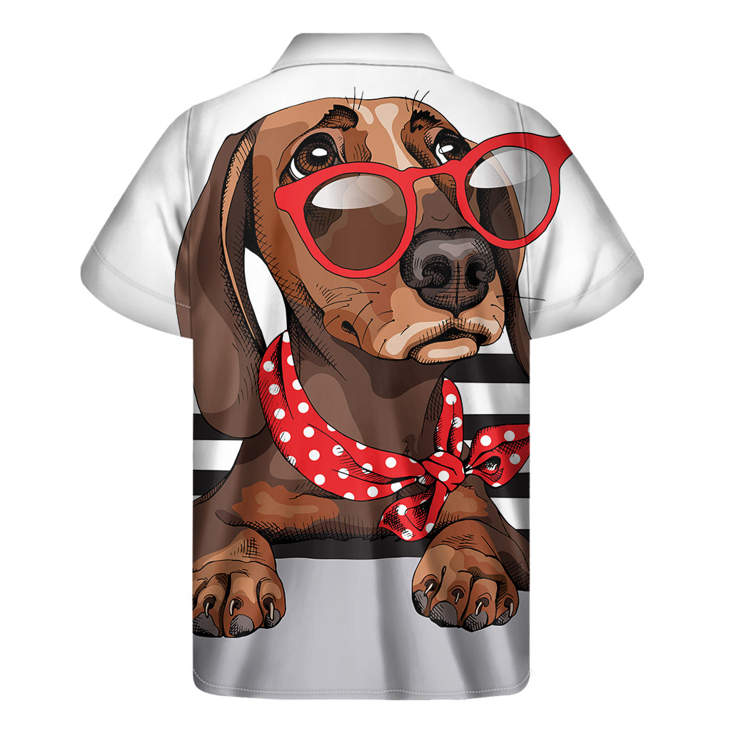 Dachshund With Red Sunglasses Print Men's Short Sleeve Shirt