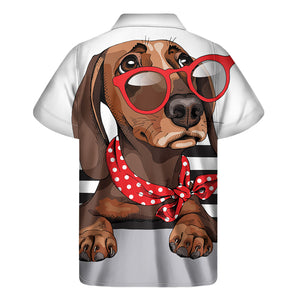 Dachshund With Red Sunglasses Print Men's Short Sleeve Shirt